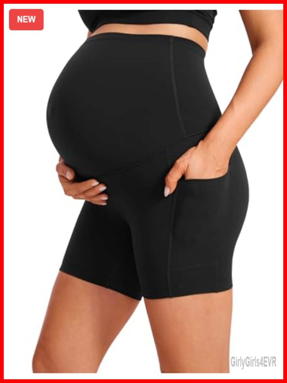 Maternity Biker Shorts 5" High Rise Side Pockets Yoga Lounge